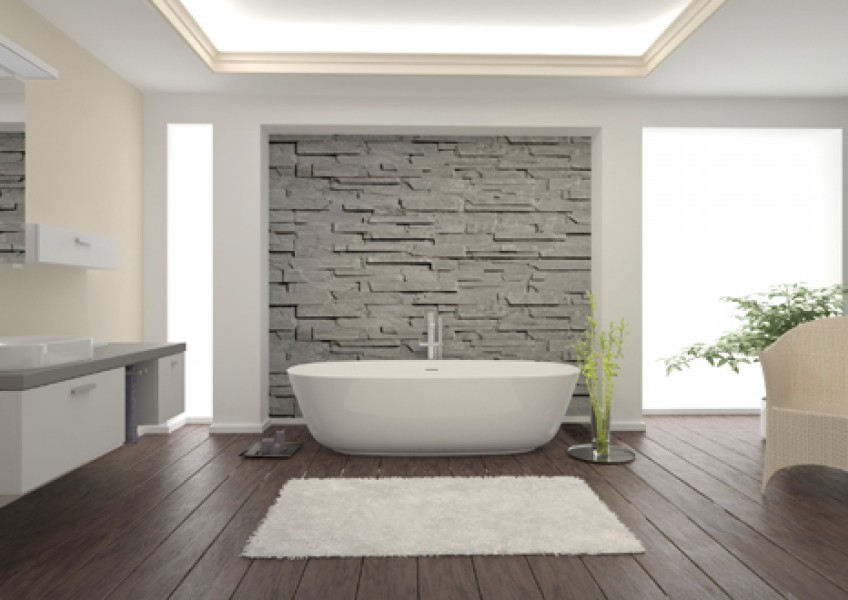 Modern Bathroom interior with stone wall