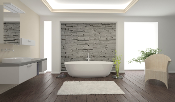 Modern Bathroom interior with stone wall
