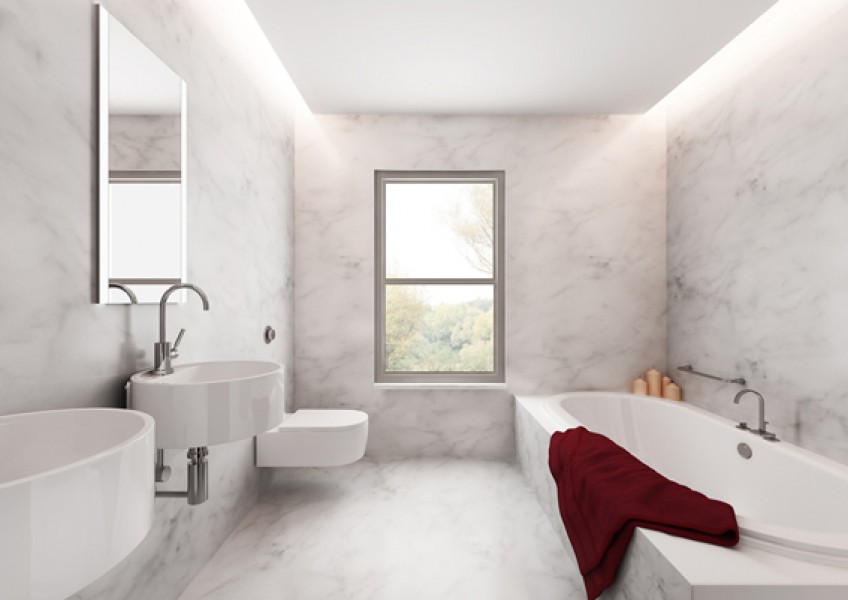 Minimal elegant luxury bathroom, white marble