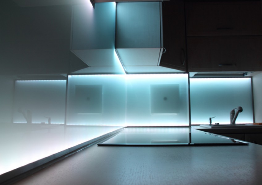 modern luxury kitchen with white led lighting