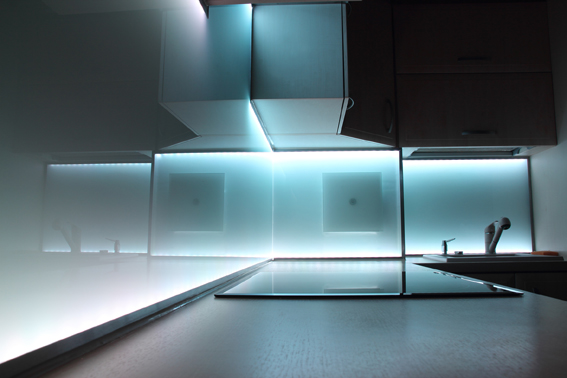 modern luxury kitchen with white led lighting
